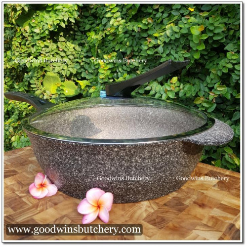 WOK 32cm 2.4kg DARK GRAY with glass lid all die casting non stick marble coated Yeobo Korea